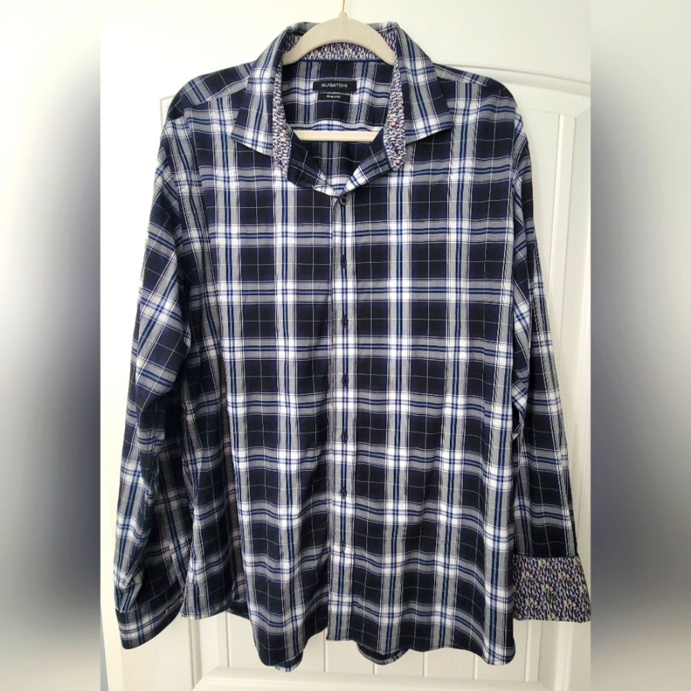 Bugatchi Men's Navy Plaid Shirt